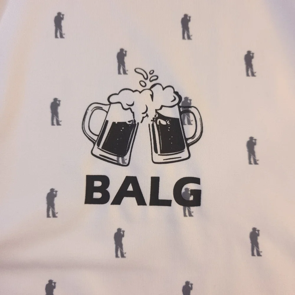 Usag Golf‎ Polo Large White Geometric Balg Beer Logo Short Sleeve Stretch